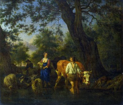 Peasants with Cattle in the Shallow Water of a Stream by Adriaen van de Velde